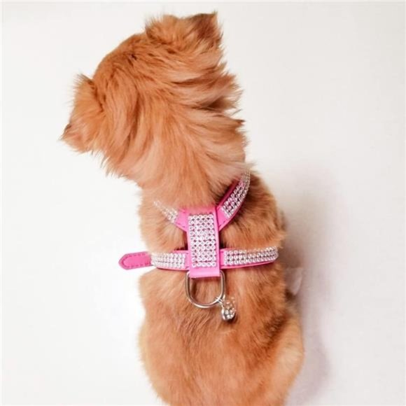 Dog Harness Genuine Leather Soft Padded Pet Sparkly Rhinestone Vest with Heart - Picture 6 of 6